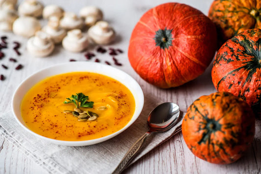 Vellutata di zucca e funghi champignon in abbinamento con Verde Milonga